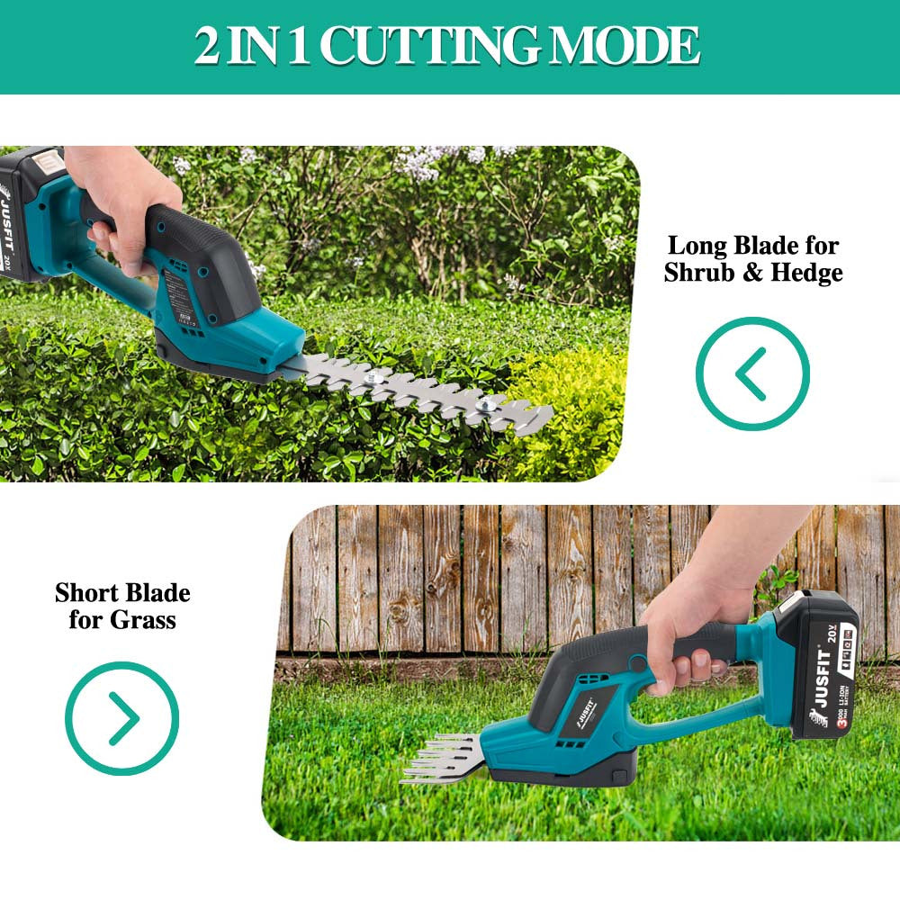 JUSFIT 2-in-1 Cordless Hedge & Grass Trimmer