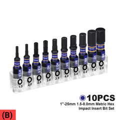 1" Multi Hex Head Metric Insert Bit Set – Magnetic S2 Steel Hex Screwdriver Bits with Base & 3" Bit Holder