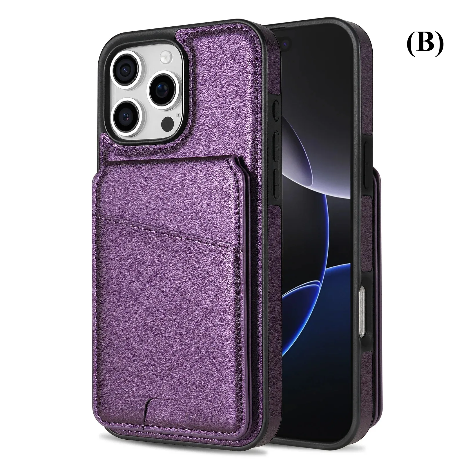 2 in 1 Detachable Card Pocket Magsafe Case – for iPhone 16 Series - B - Purple / Phone Cases & Covers