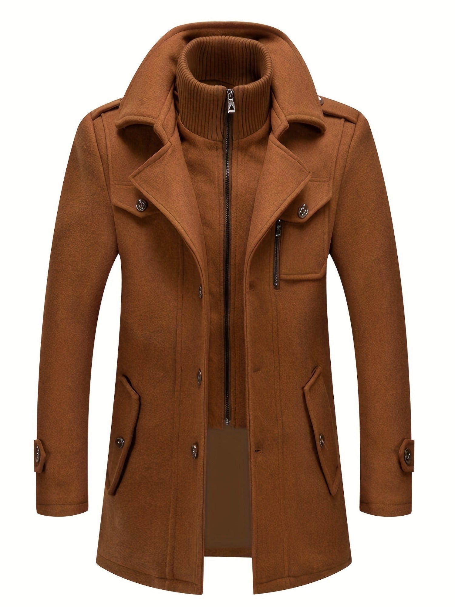 Men’s Elegant Double Collar Wool-Blend Trench Coat by Snagg A Coat