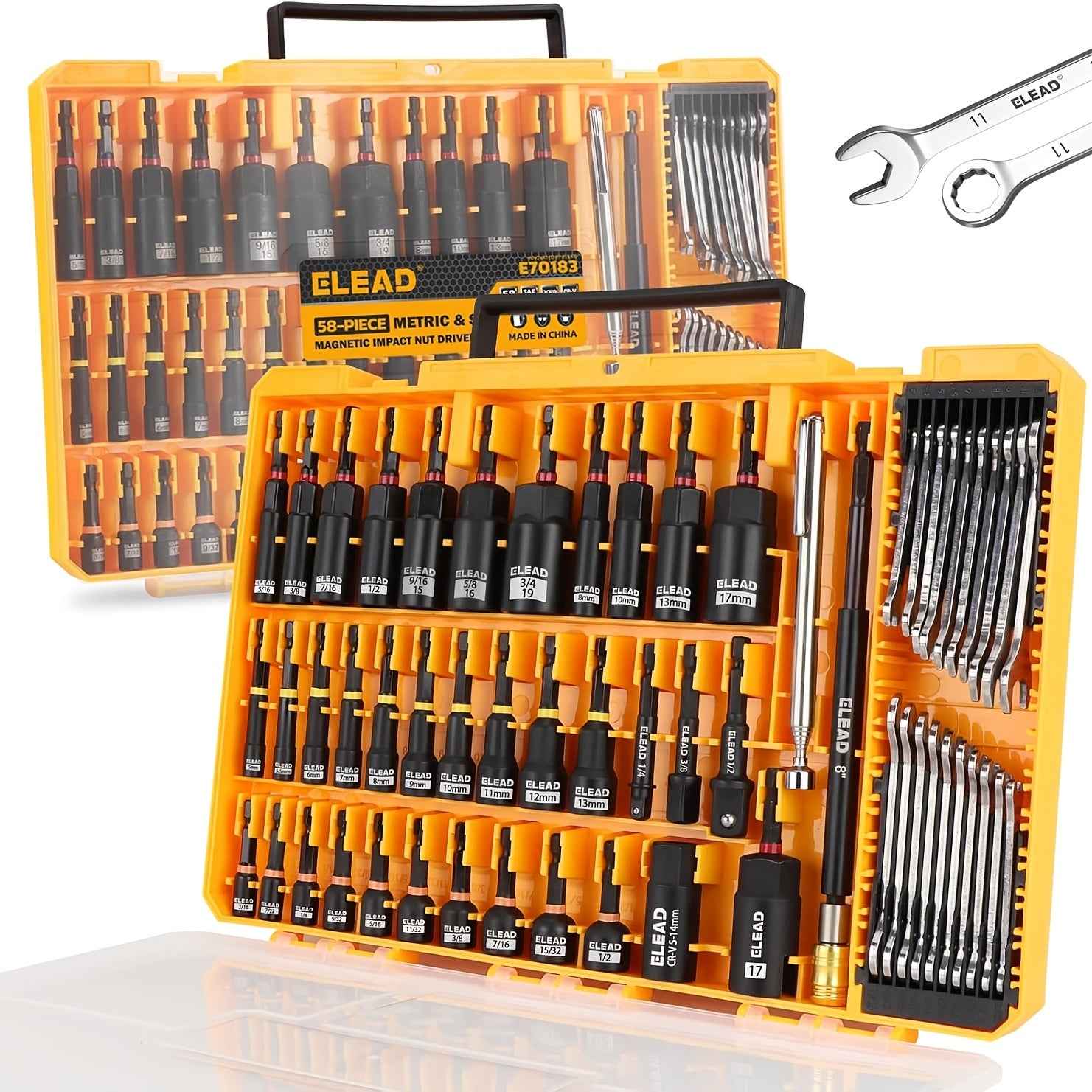 58 Pcs Magnetic Impact Nut Driver Set – Metric & SAE | Universal Socket, Magnetic Pickup Tool, Quick-Change Extension