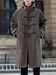 Men’s Casual Long-Length Tweed Coat with Hood & Horn Buttons by Snagg A Coat