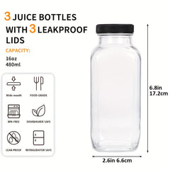 Glass Travel Juice Bottles 12 Pack 500ml Leak Proof BPA Free Lids by Snagg A Bottle