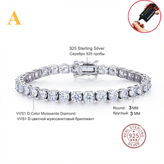 3.0mm D Color VVS1 Moissanite Tennis Bracelet - A / 3mm / 16cm / 925 Silvery - Bracelets