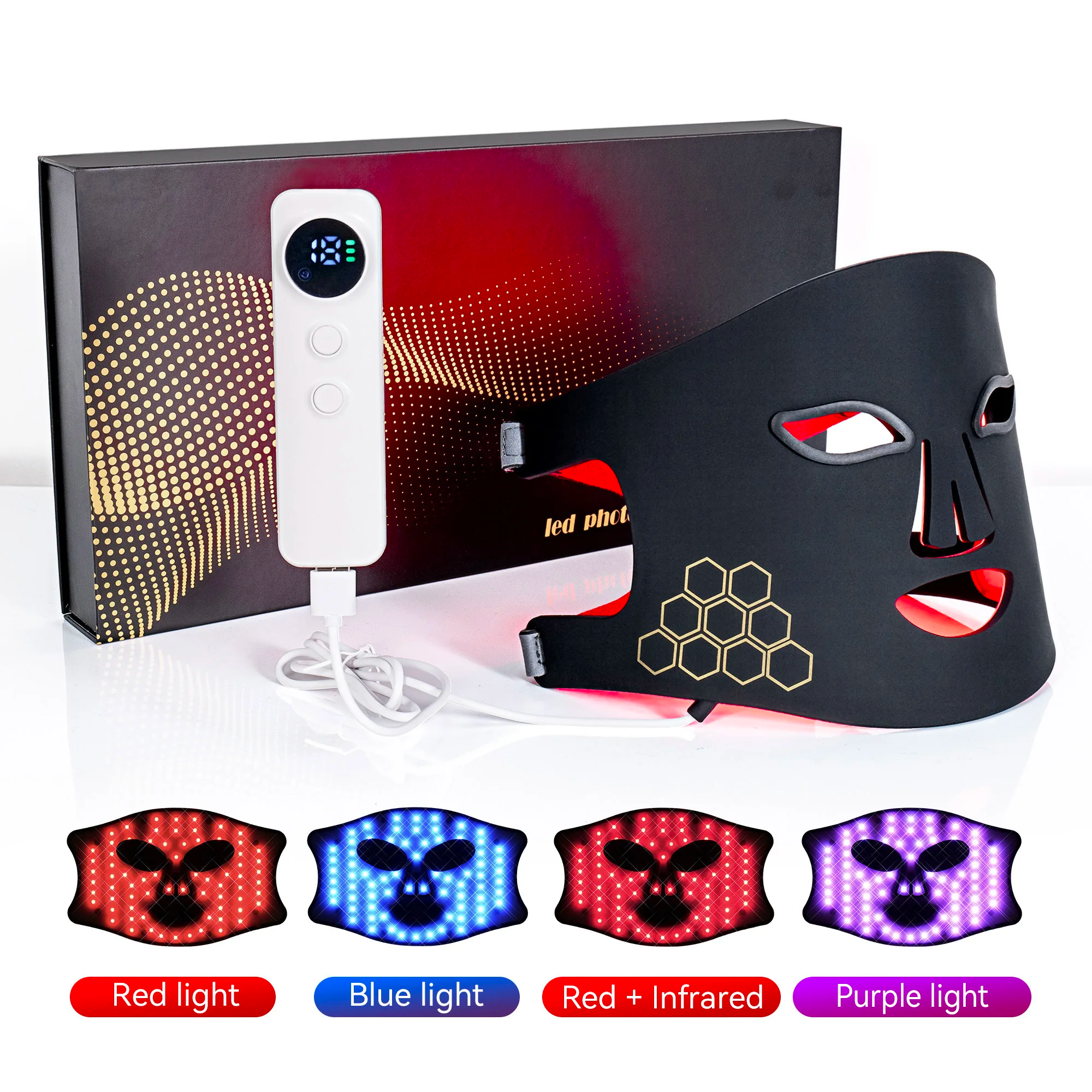 Portable Red Infrared Blue LED Light Therapy Face Mask