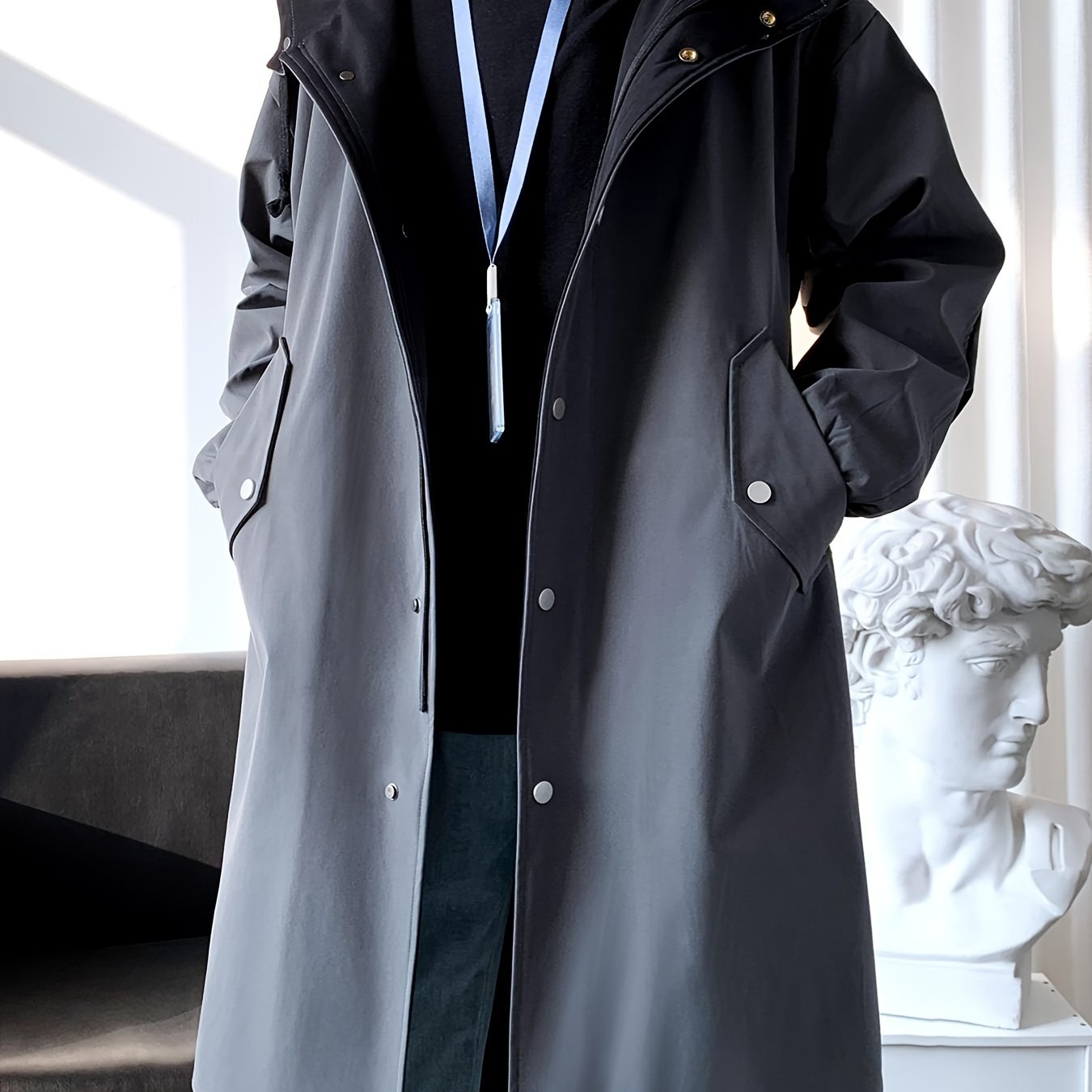 Men’s Mid-Length Beige Hooded Trench Coat by Snagg A Coat