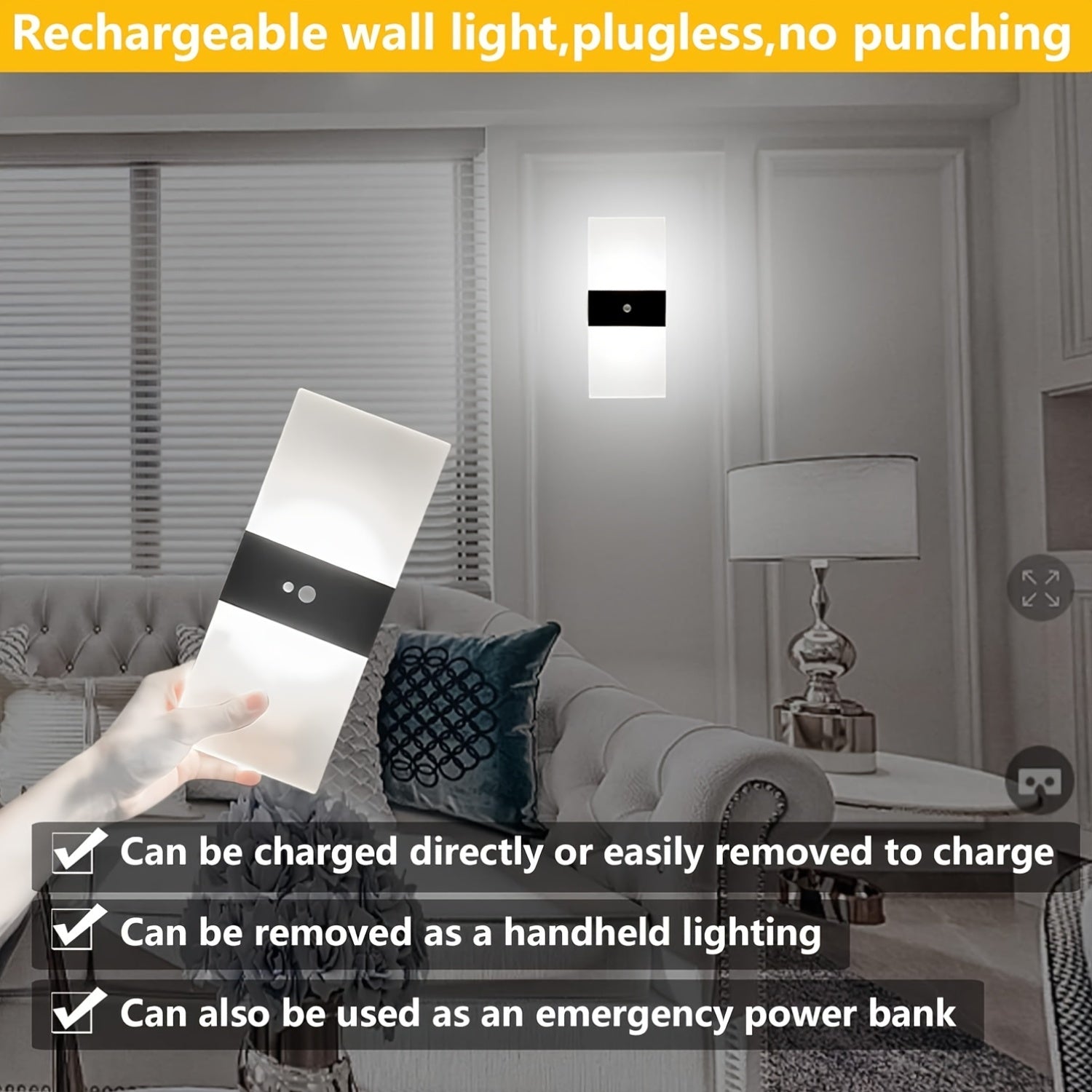 2pcs Rechargeable Magnetic Night Lights by Snagg A Wall Light