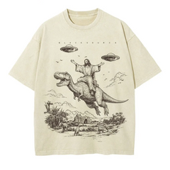 Cartoon Dinosaur Vintage Distressed Tee | Streetwear Vacation Top