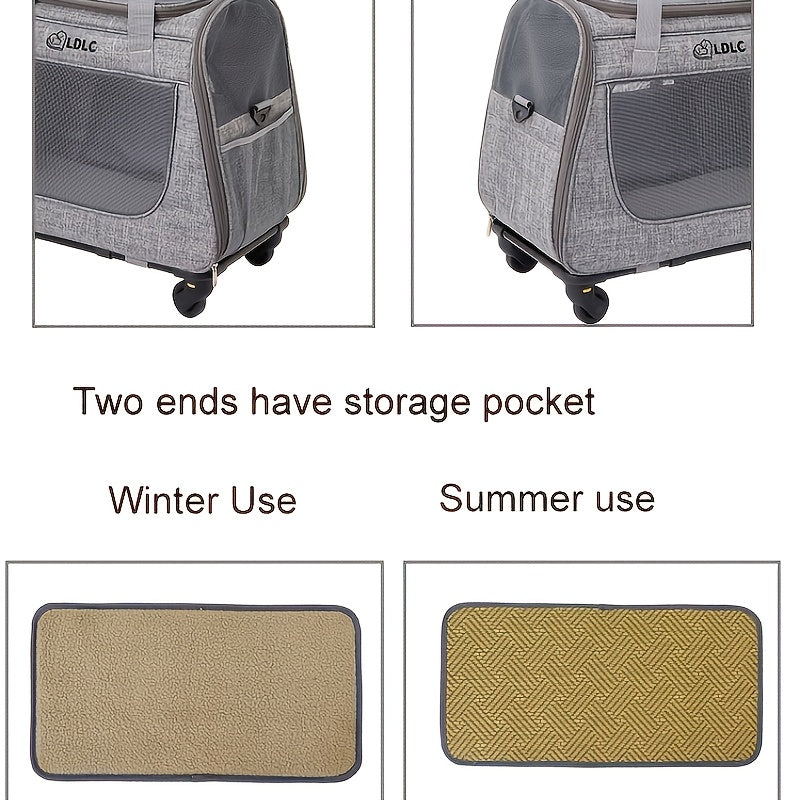 Portable Travel Pet Rolling Carrier with Detachable Handle & Wheels by Snagg A Pet Carrier