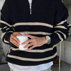 Casual Knitted Men’s Pullover with High Neck & Quarter Zip - SnaggIt