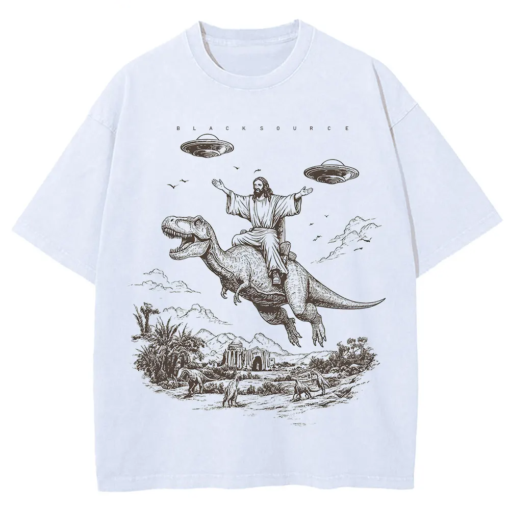 Cartoon Dinosaur Vintage Distressed Tee | Streetwear Vacation Top