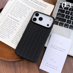 Braided Textured Breathable Shockproof Back Case – for iPhone 15 Series - E - Black / Plus - Phone Cases & Covers