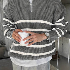 Casual Knitted Men’s Pullover with High Neck & Quarter Zip - SnaggIt