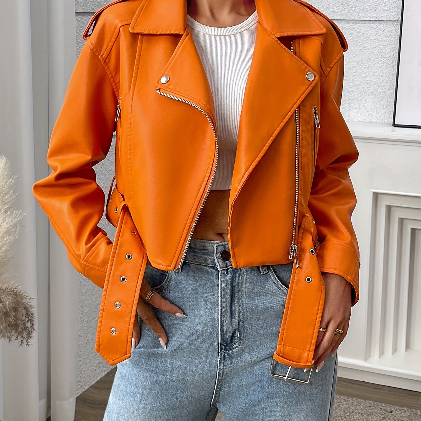 Women’s Casual PU Leather Jacket with Belt by Snagg A Jacket