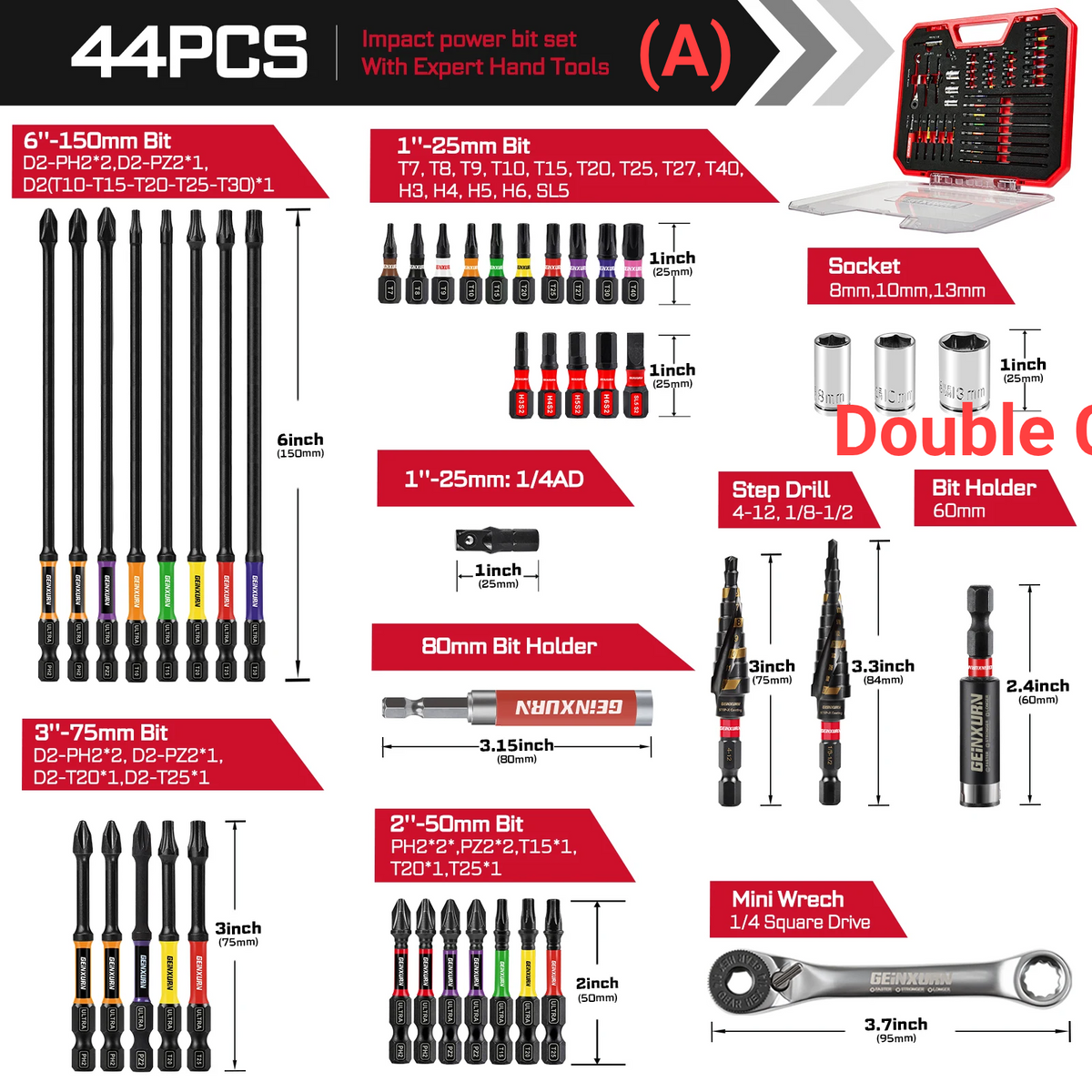 58PCS Impact Screwdriver & Drill Bit Tool Set – Magnetic Bits, Mini Wrench, Socket Drivers, Step Drill & Bit Holders