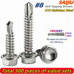 500 Pieces #8 Self Drilling TEK Screw Kit - Power Tools Gadget