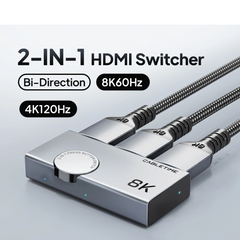 HDMI Switch / Splitter 8K@60Hz / 4K@120Hz 2-in-1 – Aluminum Knob 3D Vision Adapter for Laptop, MacBook & Lenovo