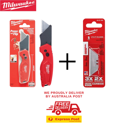Milwaukee FASTBACK™ Compact Folding Utility Knife – Press & Flip Design + 5 Blades