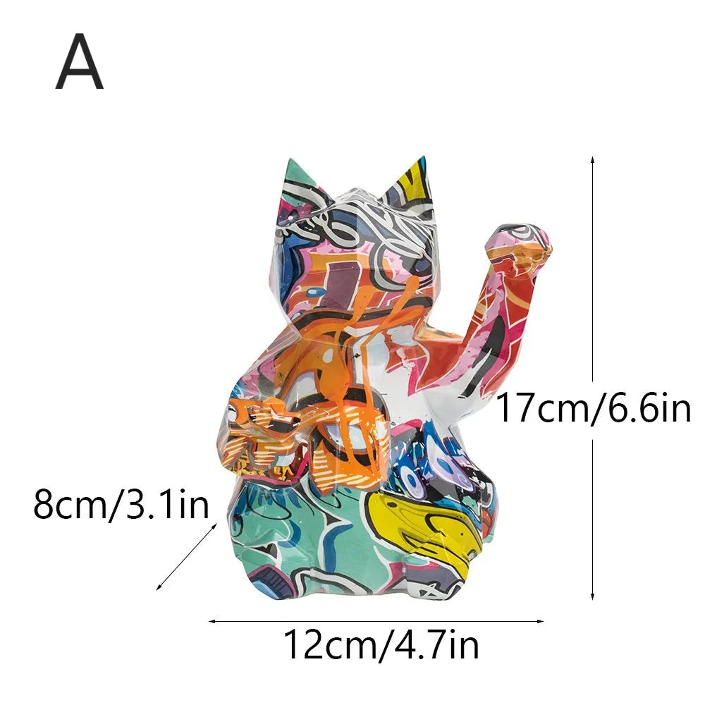 Graffiti Lucky Cat Resin Sculpture by Snagg A Sculpture