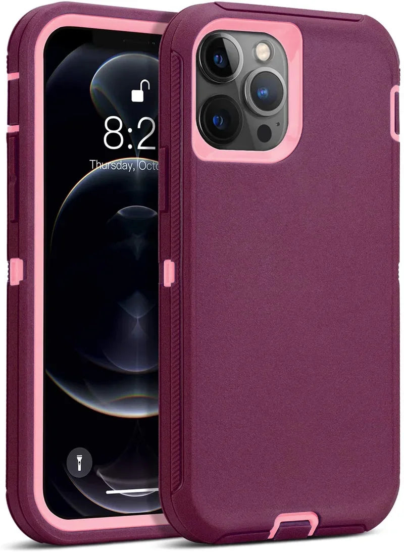 Heavy Duty Armor iPhone Case with Belt Clip | Shockproof Hybrid Cover for iPhone 11–16 Pro Max